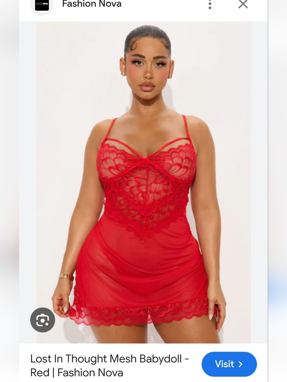 Fashion Nova Red Lace & Mesh Babydoll Chemise